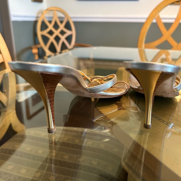 Giuseppe Zanotti shoes.  Metallic Gold, Rose Gold, and Silver open toe. - Picture 2 of 4